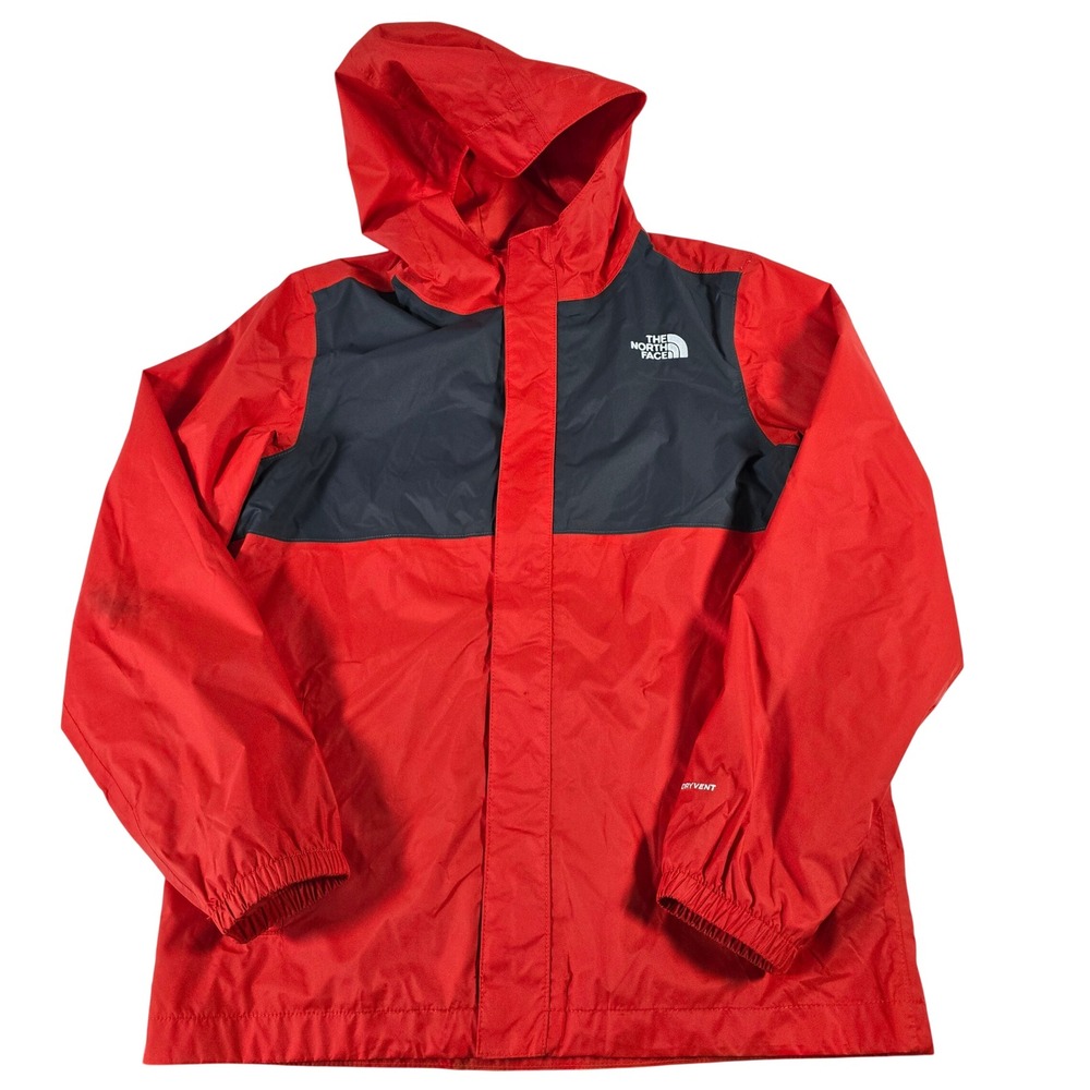 The North Face Youth DryVent Rain Jacket Red Grey Hooded Windbreaker L 14/16